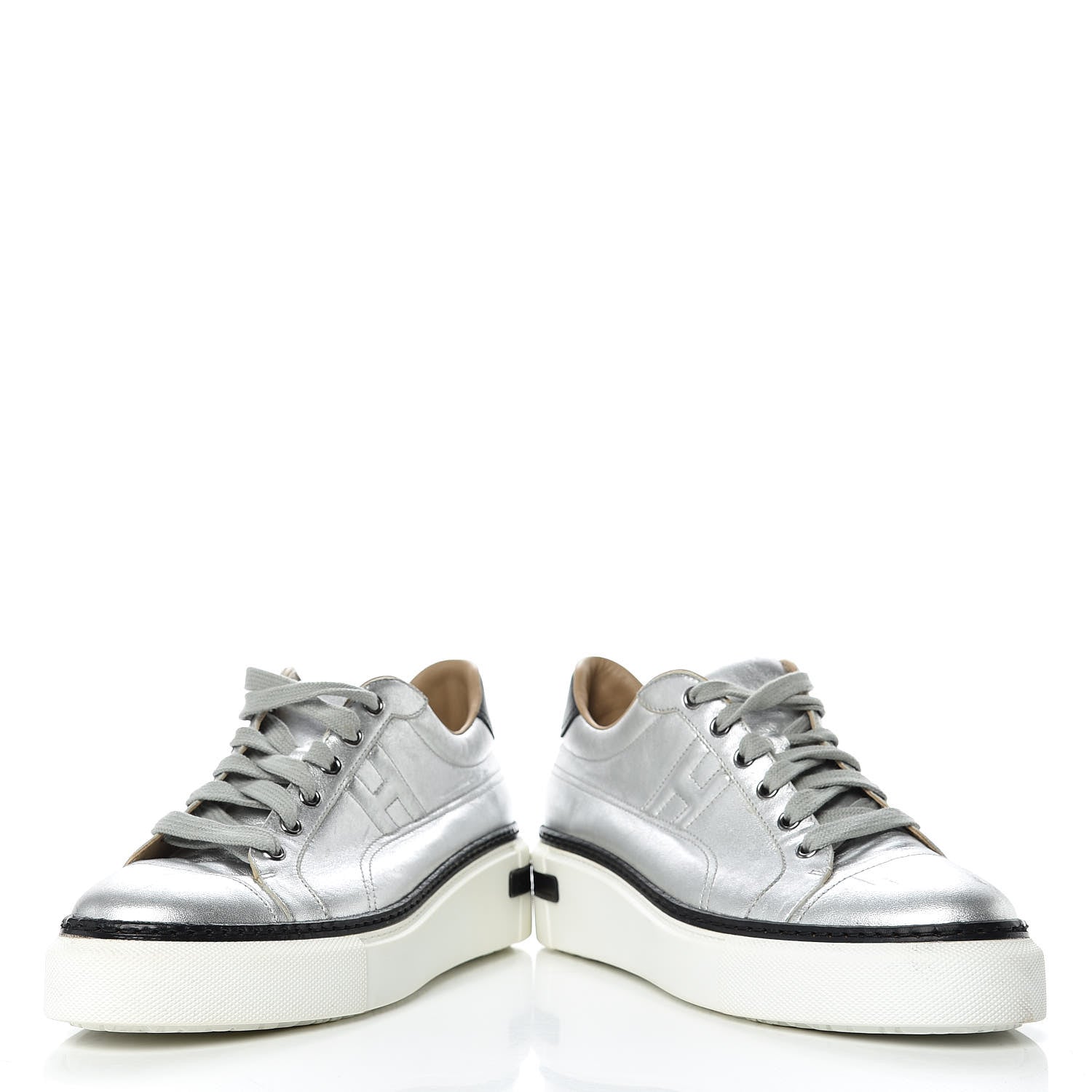 Hermes Metallic Nappa Polo Sneakers 38 Argent Black 6 of 17