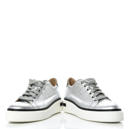 Hermes Metallic Nappa Polo Sneakers 38 Argent Black 6 of 17