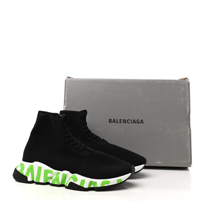 Balenciaga Knit Womens Speed Lace Up Graffiti Sneakers 37 Black White Fluo Green 8 of 8