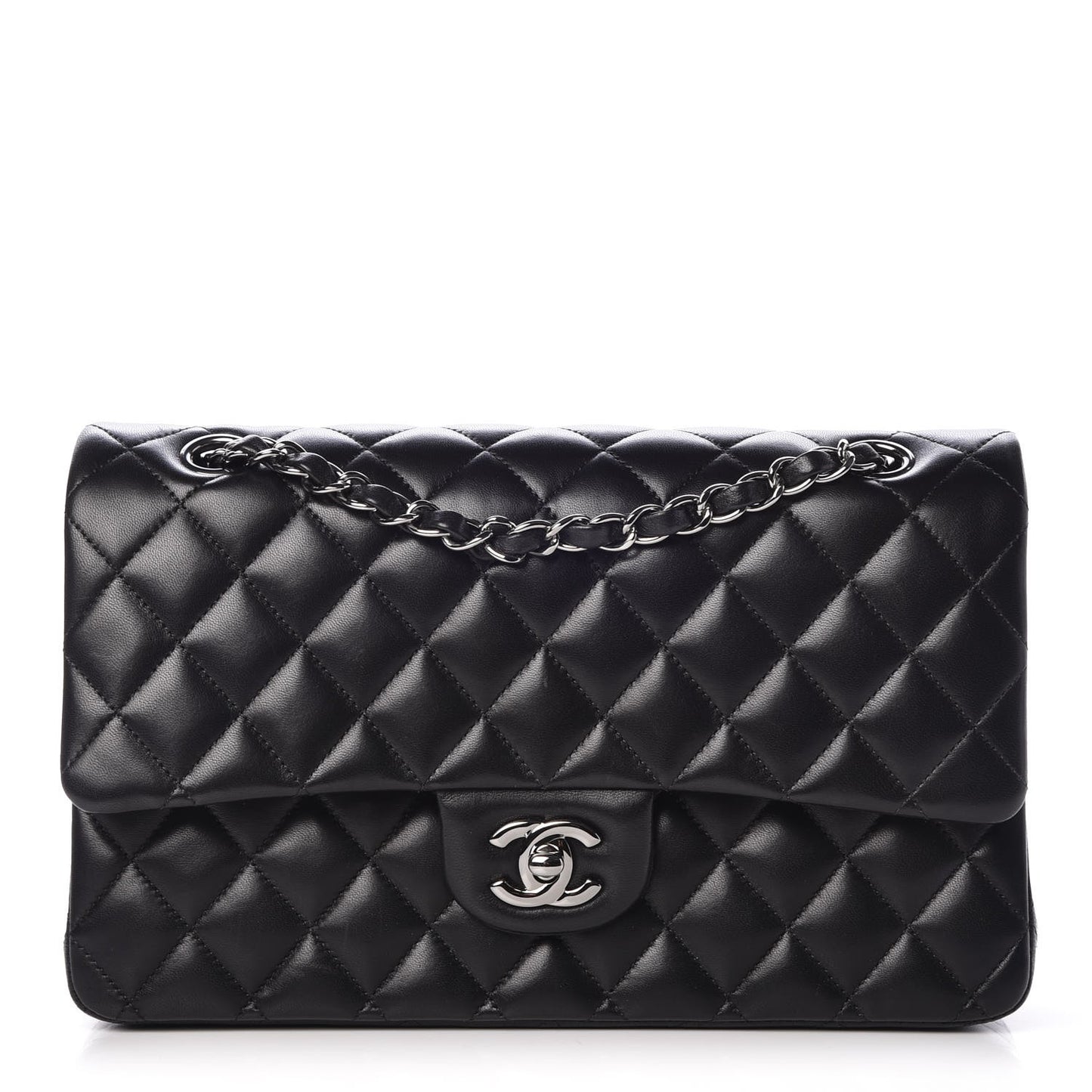 Lambskin Quilted Medium Double Flap Black