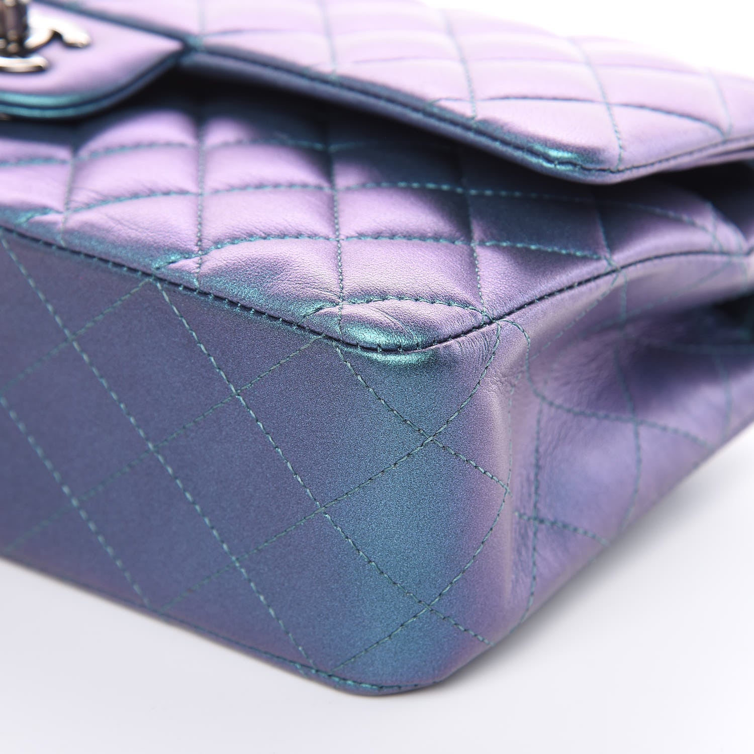 Chanel Metallic Lambskin Quilted Medium Double Flap Turquoise 9 of 14