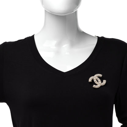 Chanel Metal Crystal Graduated Pearl CC Brooch Gold 2 of 5