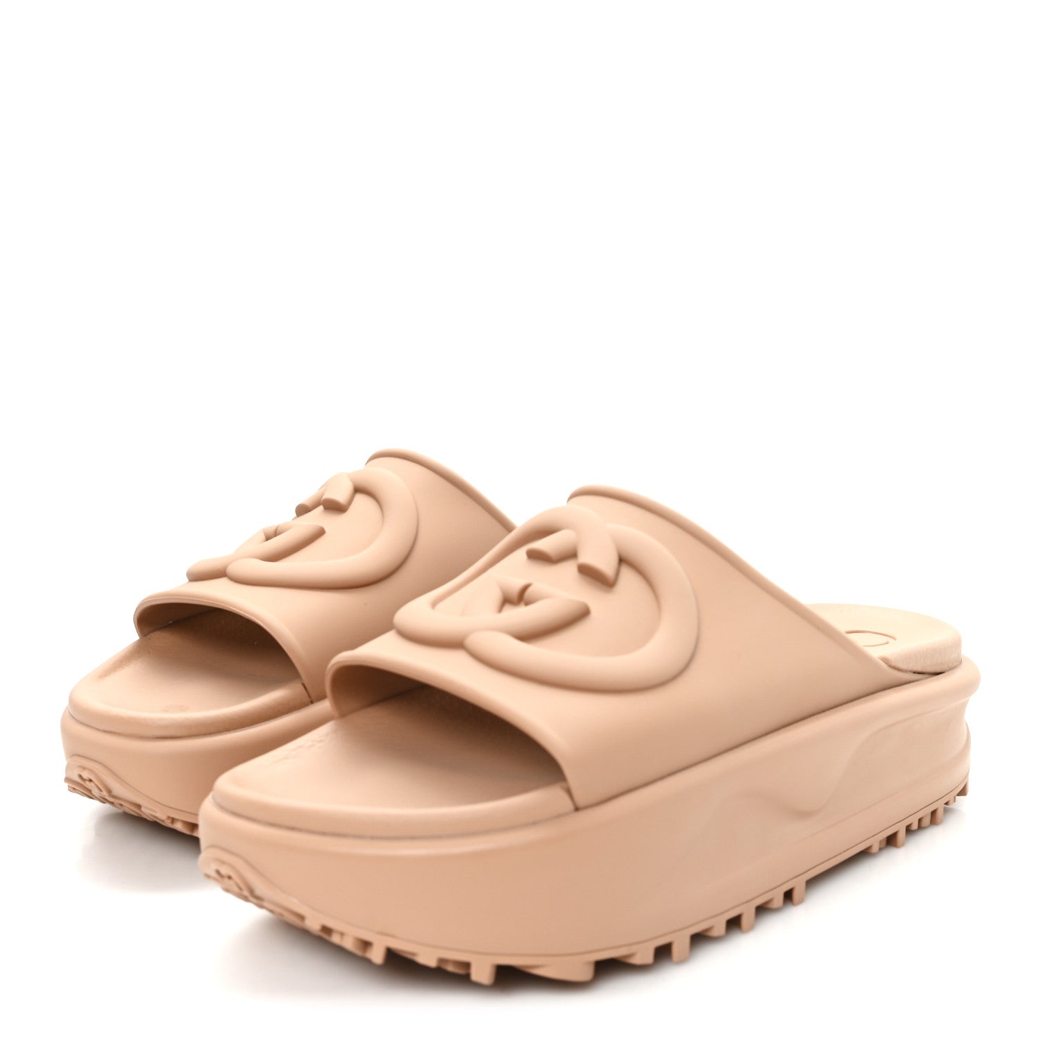 Gucci Soft Rubber Womens Interlocking G Platform 42mm Slide Sandals 39 Vintage Camel 4 of 9