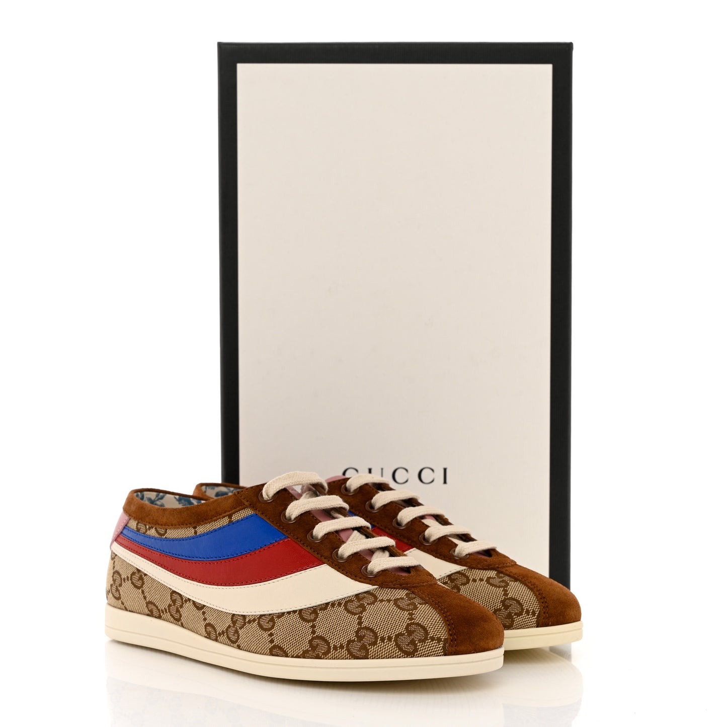 Suede Monogram Web Womens Falacer Sneakers 35.5 Nocciola Beige Mystic White Hibiscus Red