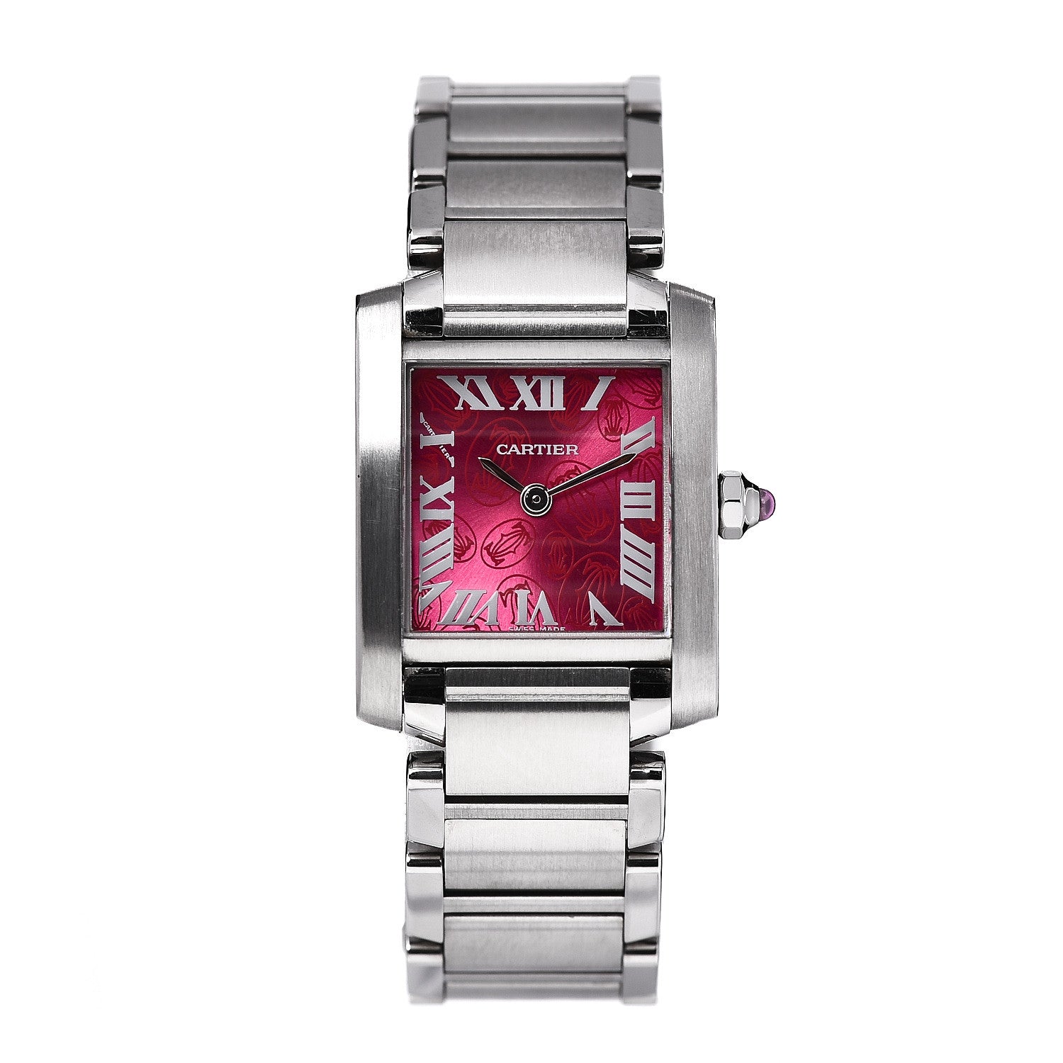 Cartier Stainless Steel 20mm Tank Francaise Quartz Watch Raspberry 1 of 6
