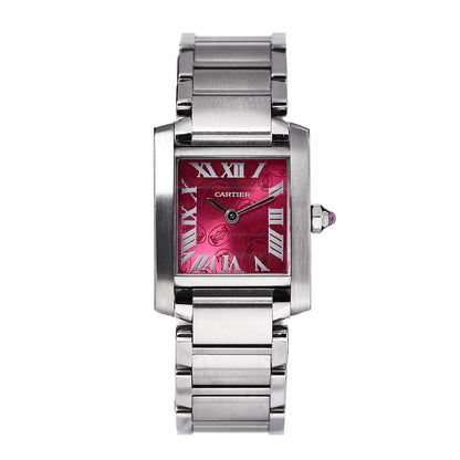 Cartier Stainless Steel 20mm Tank Francaise Quartz Watch Raspberry 1 of 6