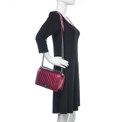 Chanel Metallic Patent Calfskin Quilted Medium Boy Flap Pink 2 of 14