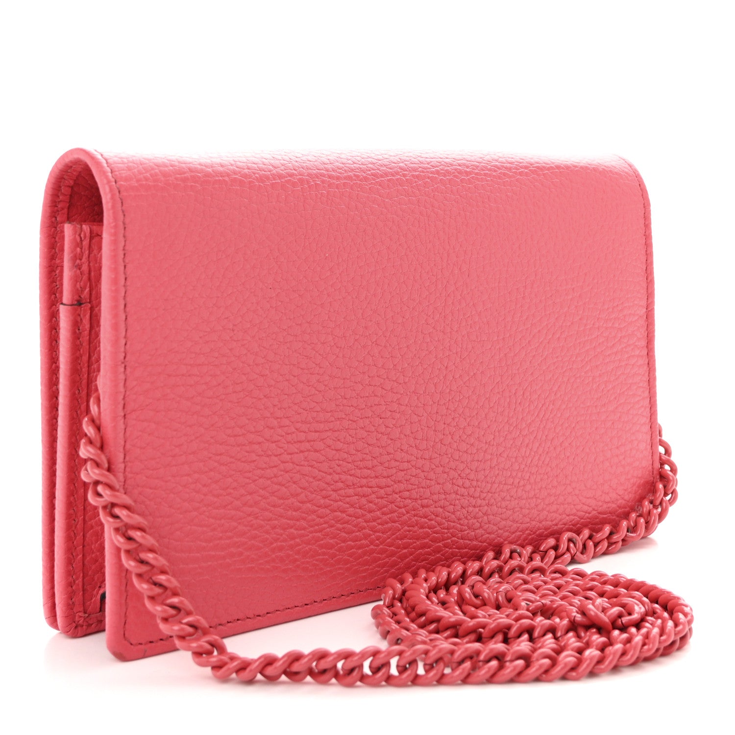 Gucci Dollar Calfskin Enamel Monochrome Mini GG Marmont Chain Wallet Runway Coral 3 of 9