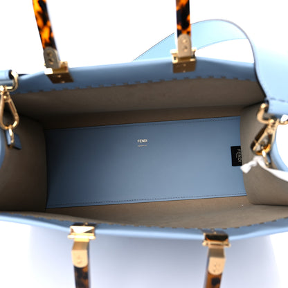 Fendi Vitello King Plexiglass Logo Embossed Medium Fendi Sunshine Shopper Tote Azzurro Baby 5 of 14