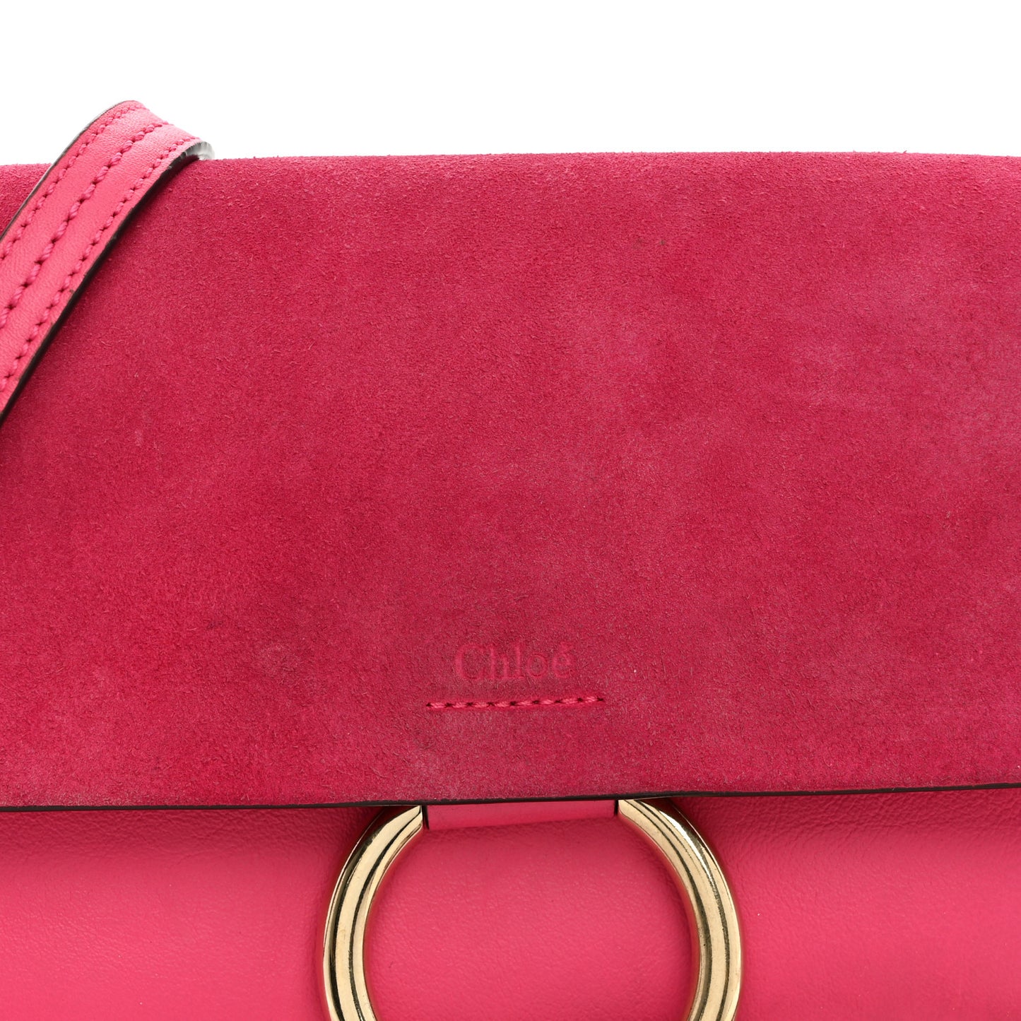 Suede Calfskin Small Faye Shoulder Bag Fuchsia Rose