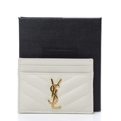 Saint Laurent Grain De Poudre Matelasse Chevron Monogram Credit Card Case Crema Soft 6 of 6