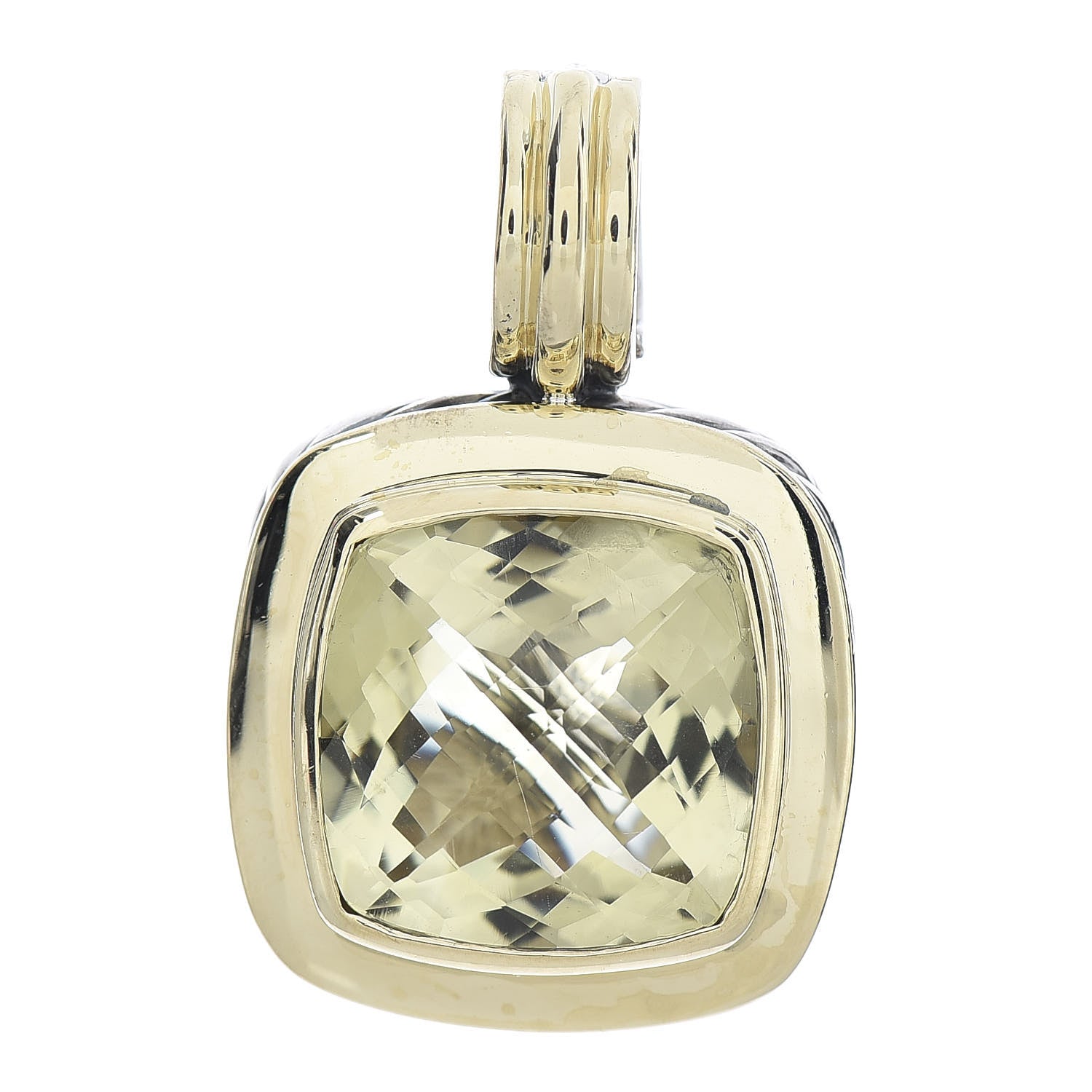 David Yurman Sterling Silver 18K Yellow Gold Prasiolite 14mm Albion Pendant 1 of 3