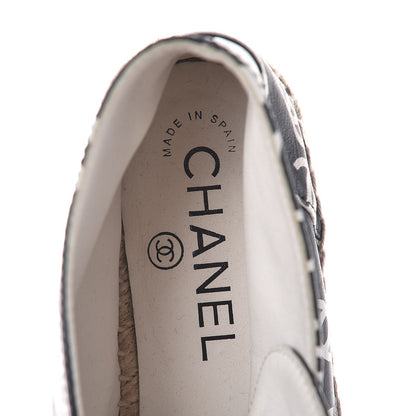 Chanel Lambskin Printed CC Lace Up Espadrilles 35 Black White 8 of 10