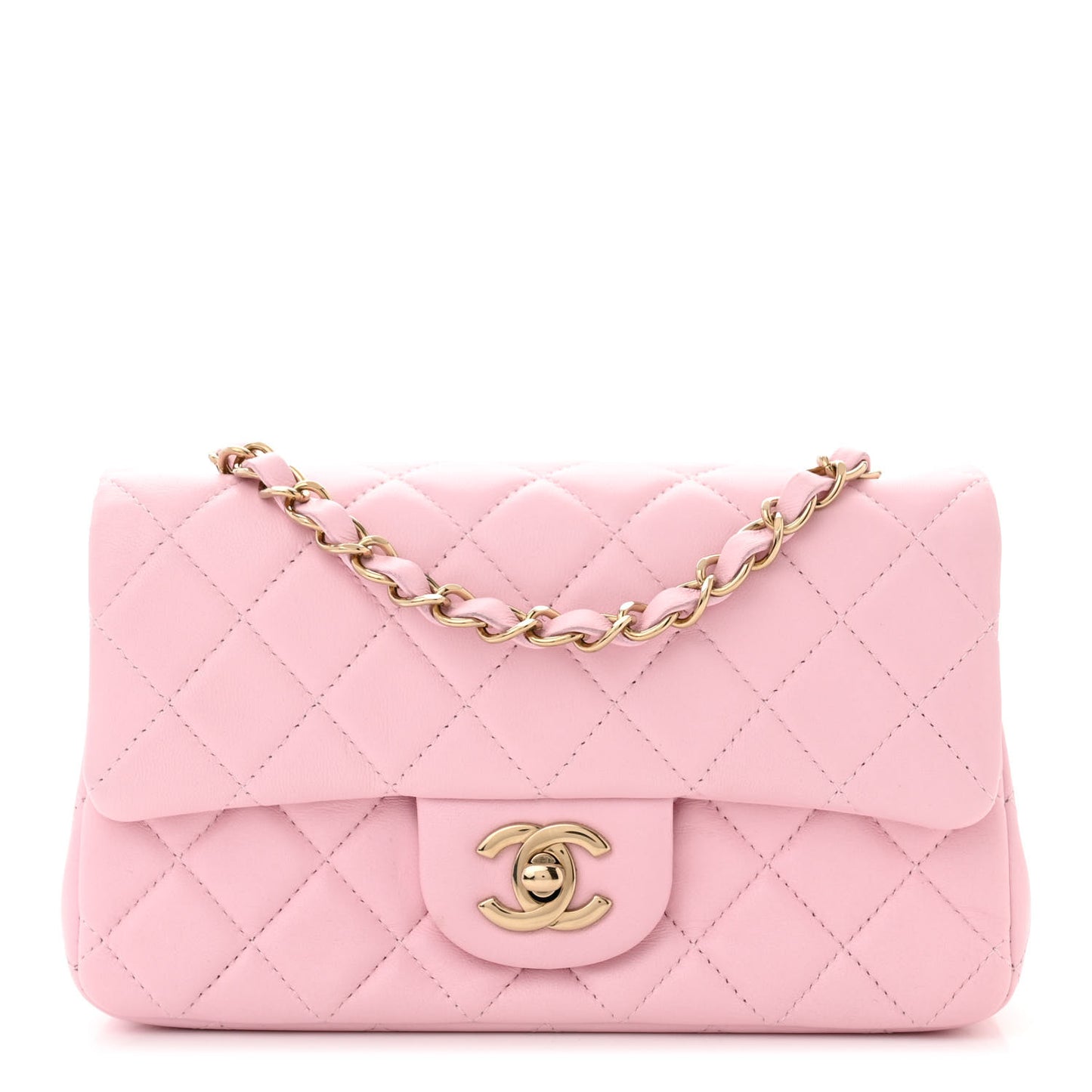 Lambskin Quilted Mini Rectangular Flap Light Pink