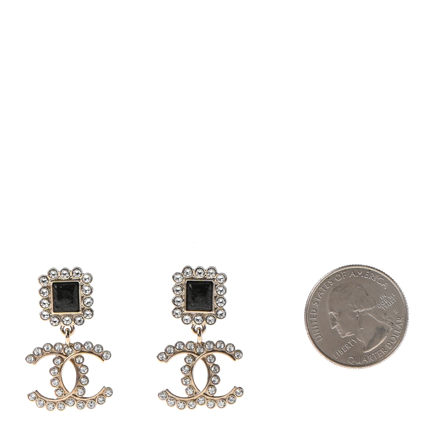 Chanel Crystal CC Drop Earrings Gold Black 2 of 4