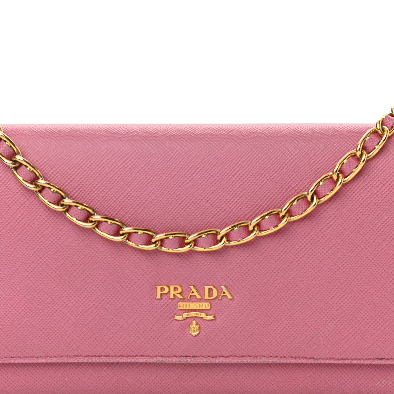 Prada Saffiano Metal Oro Chain Wallet Ibisco 8 of 14