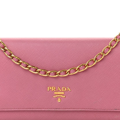 Prada Saffiano Metal Oro Chain Wallet Ibisco 8 of 14