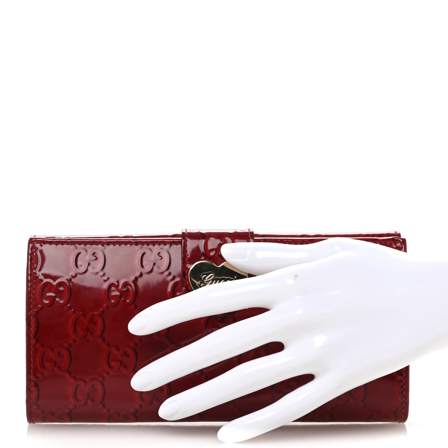 Gucci Patent Guccissima Heart Continental Wallet Red 2 of 11