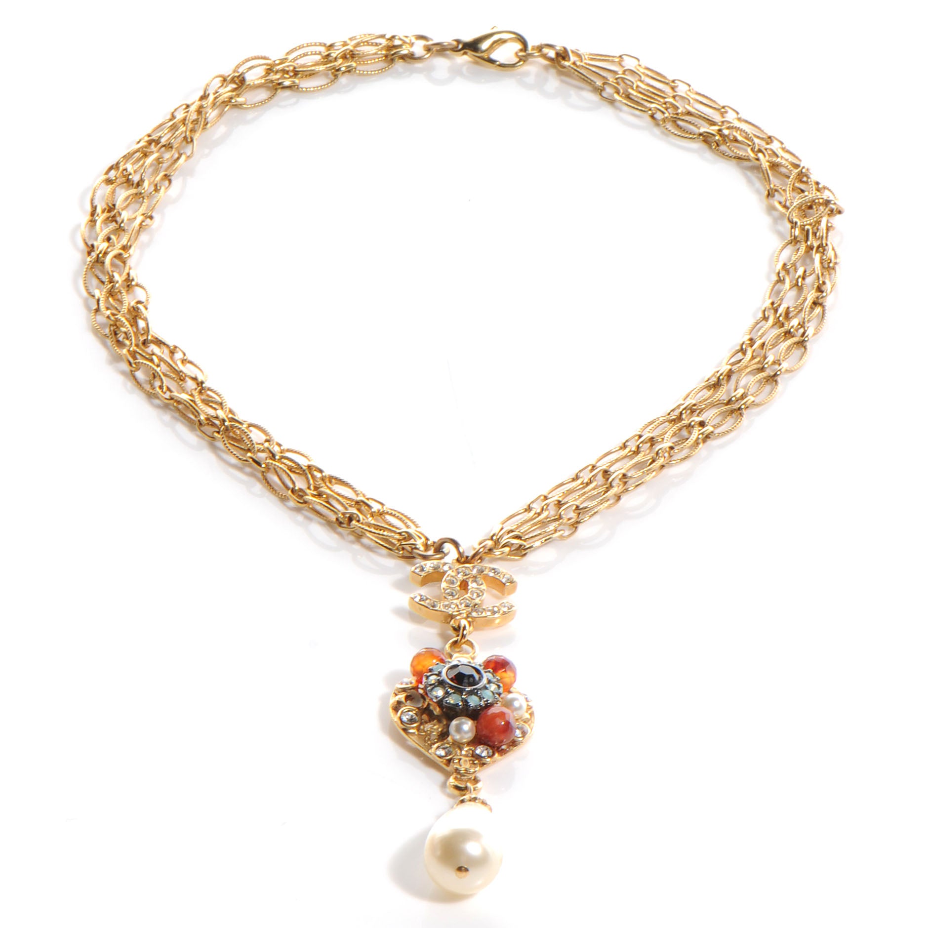 Chanel Jeweled Pearl CC Logo Drop Necklace Gold 3 of 7