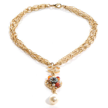 Chanel Jeweled Pearl CC Logo Drop Necklace Gold 3 of 7