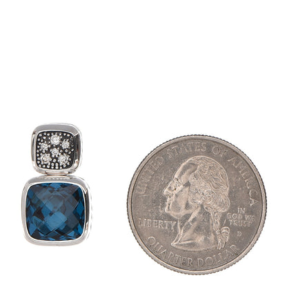 David Yurman Sterling Silver Diamond Blue Topaz 10mm Double Drop Chiclet Earrings 2 of 5