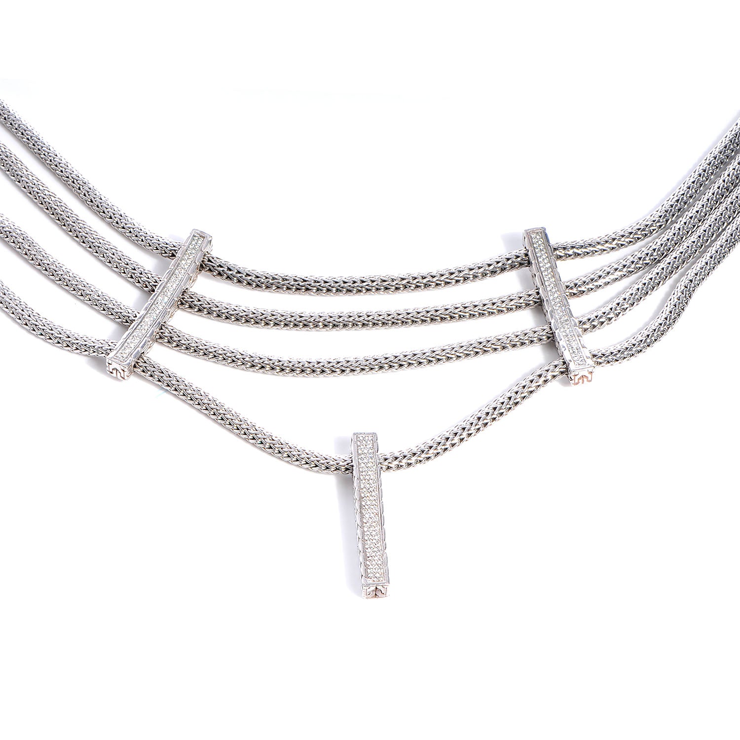 John Hardy Sterling Silver Pave Diamond Choker Necklace 1 of 6