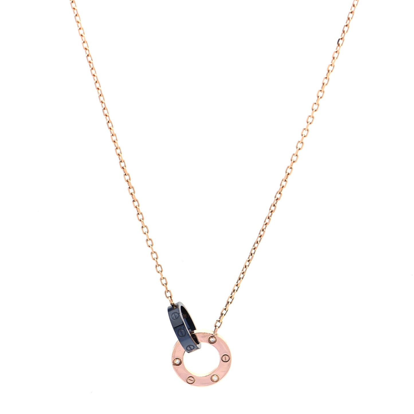 18K Pink Gold Black Ceramic Diamond Interlocking LOVE Necklace