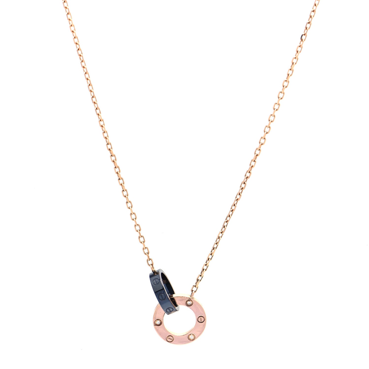 Cartier 18K Pink Gold Black Ceramic Diamond Interlocking LOVE Necklace 1 of 5