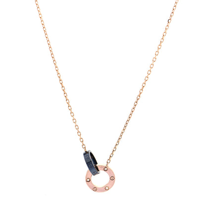 Cartier 18K Pink Gold Black Ceramic Diamond Interlocking LOVE Necklace 1 of 5