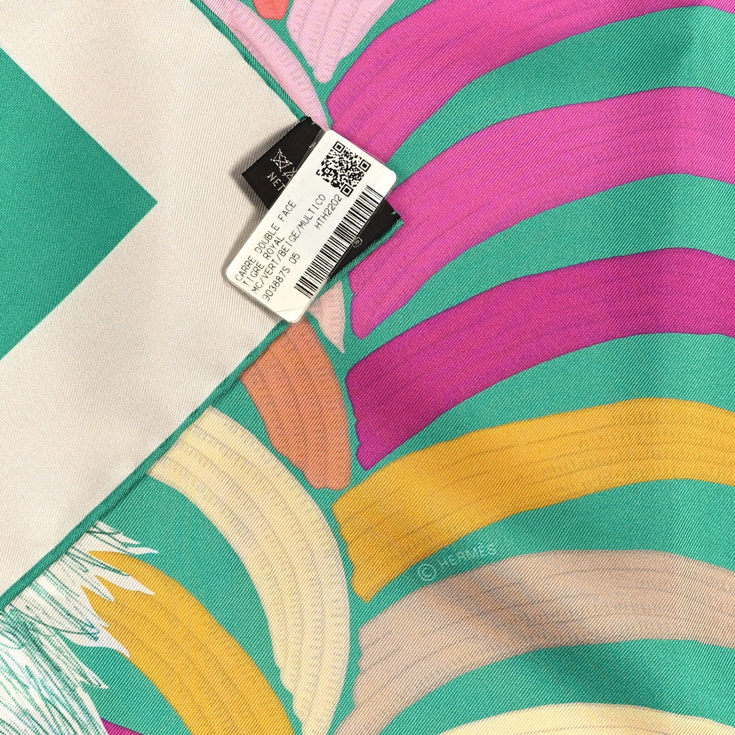 Silk Carre Double Face Tigre Royal Scarf 90 Vert Beige Multicolor
