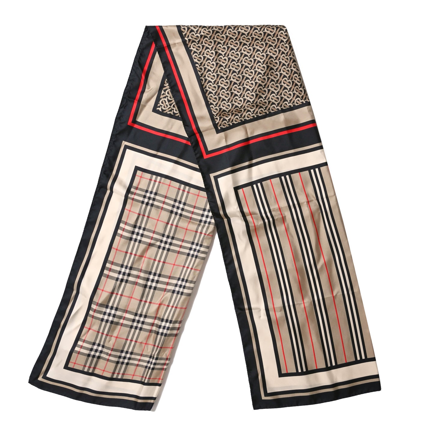 Silk Monogram Icon Stripe Check Print Scarf Archive Beige