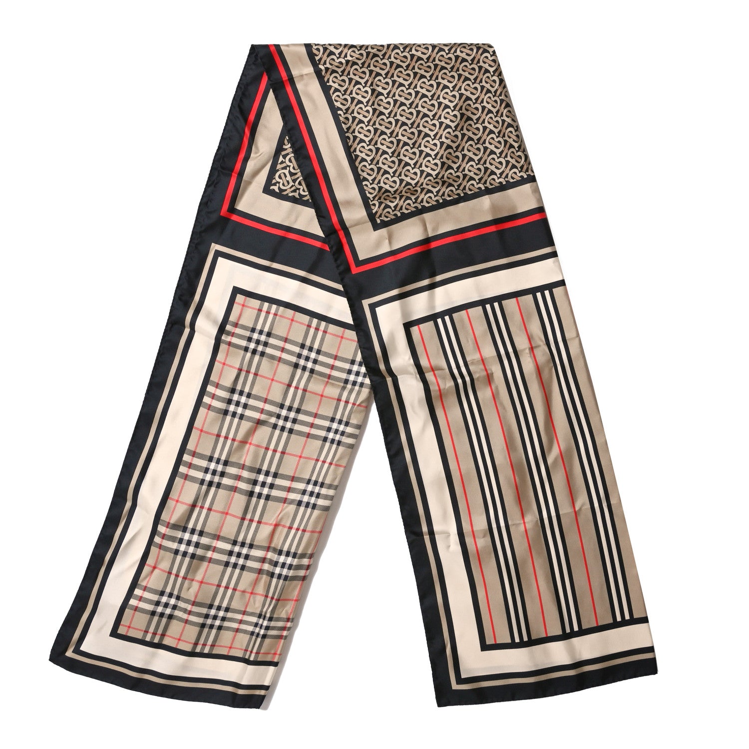 Burberry Silk Monogram Icon Stripe Check Print Scarf Archive Beige 2 of 4