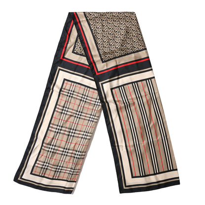Burberry Silk Monogram Icon Stripe Check Print Scarf Archive Beige 2 of 4