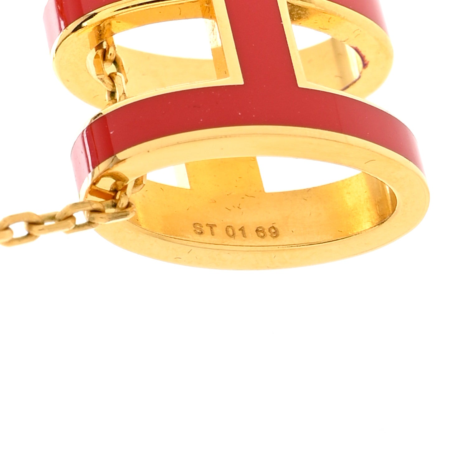 Hermes Lacquered Gold Pop H Pendant Necklace Rouge Vif 7 of 8