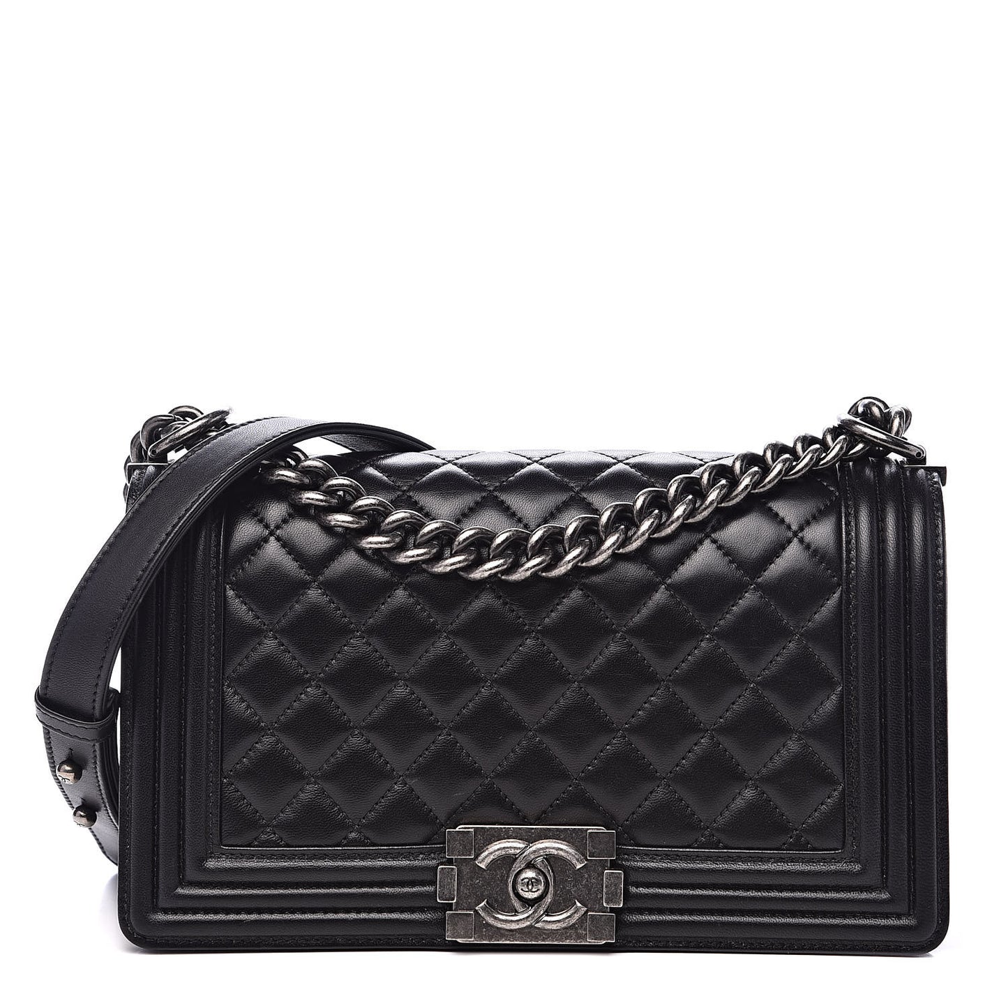 Lambskin Quilted Medium Boy Flap Black
