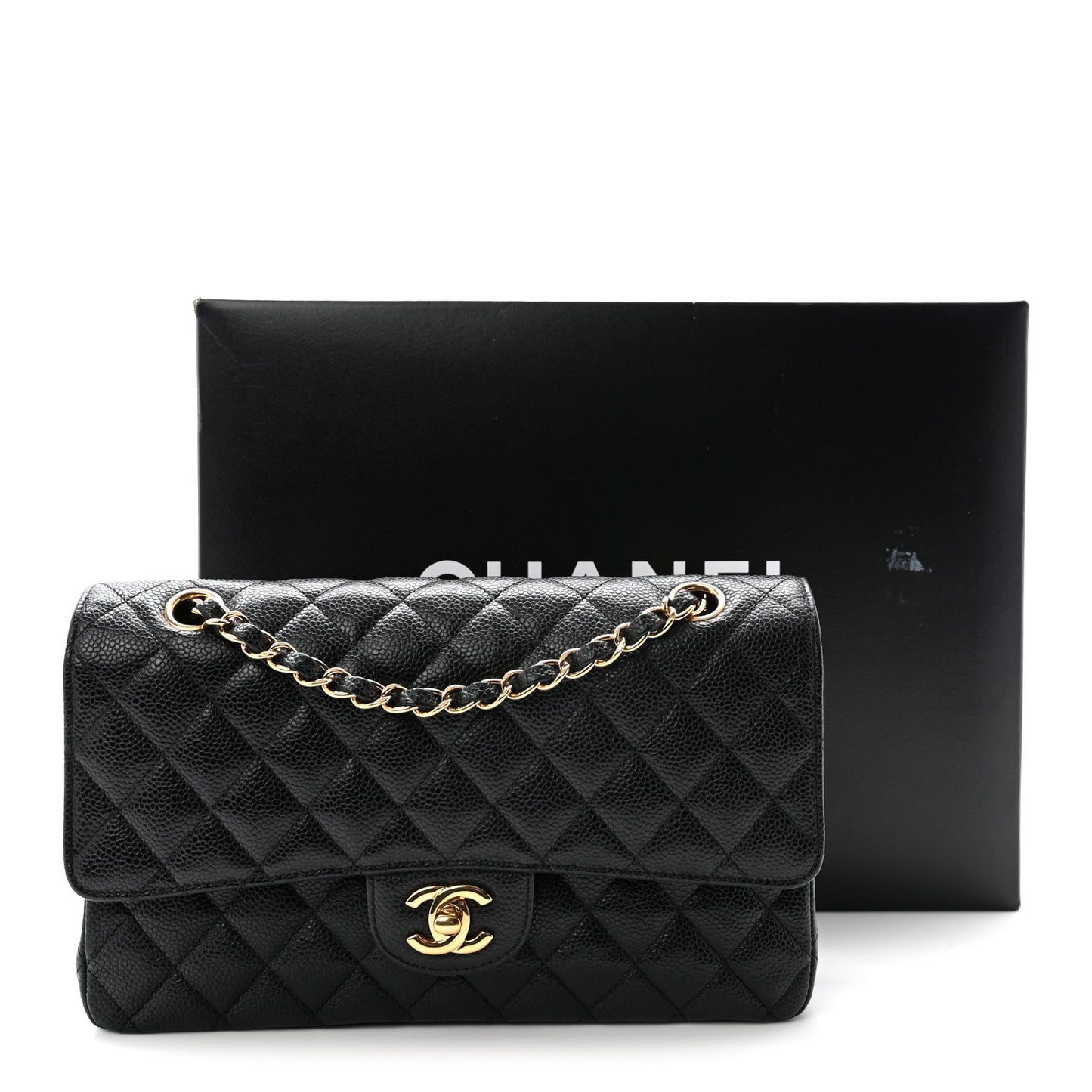 Caviar Quilted Medium Double Flap Black