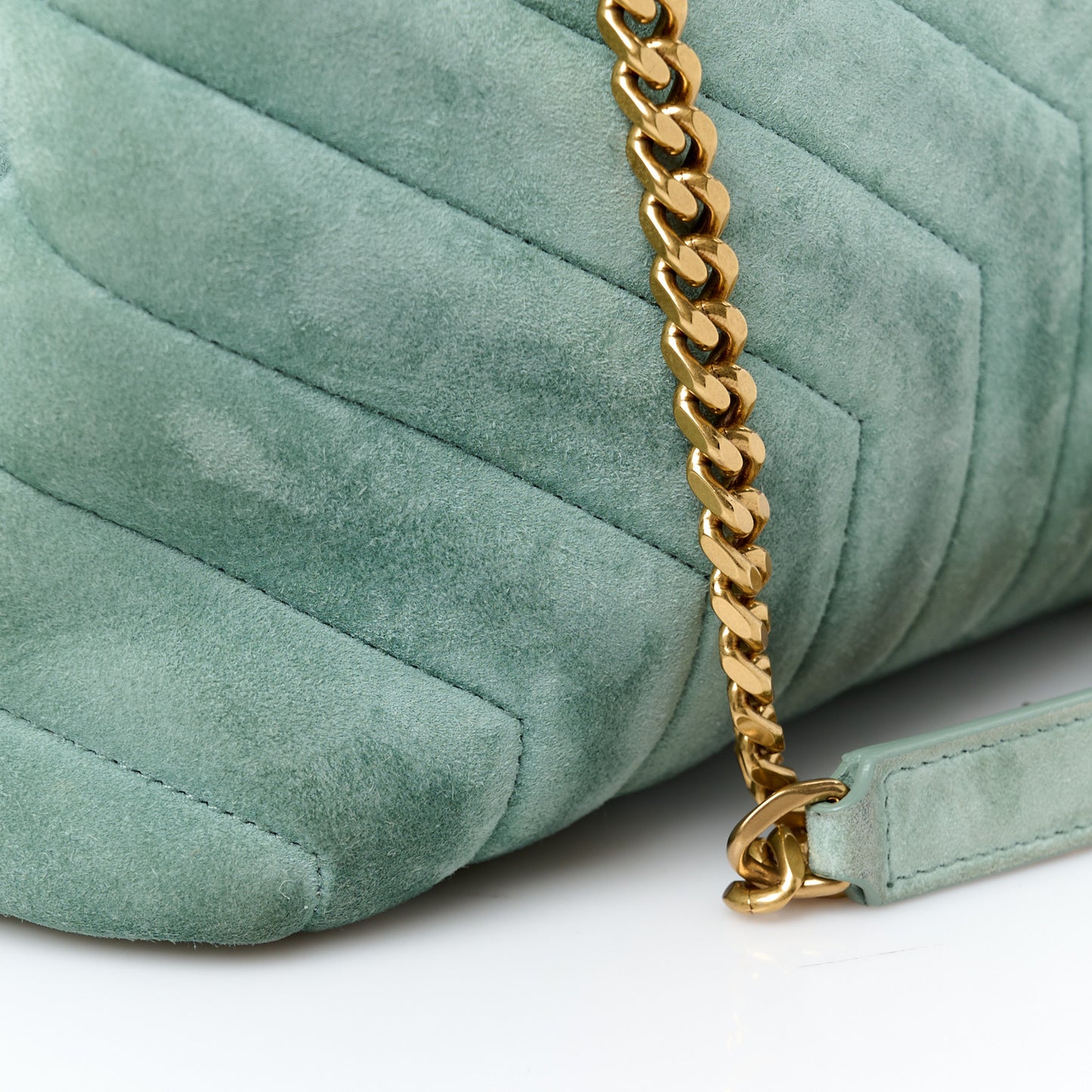 Suede Y Quilted Monogram Medium Loulou Chain Satchel Vert Opaline