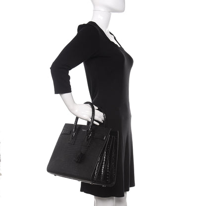 Saint Laurent Calfskin Crocodile Embossed Small Sac de Jour Black 3 of 12