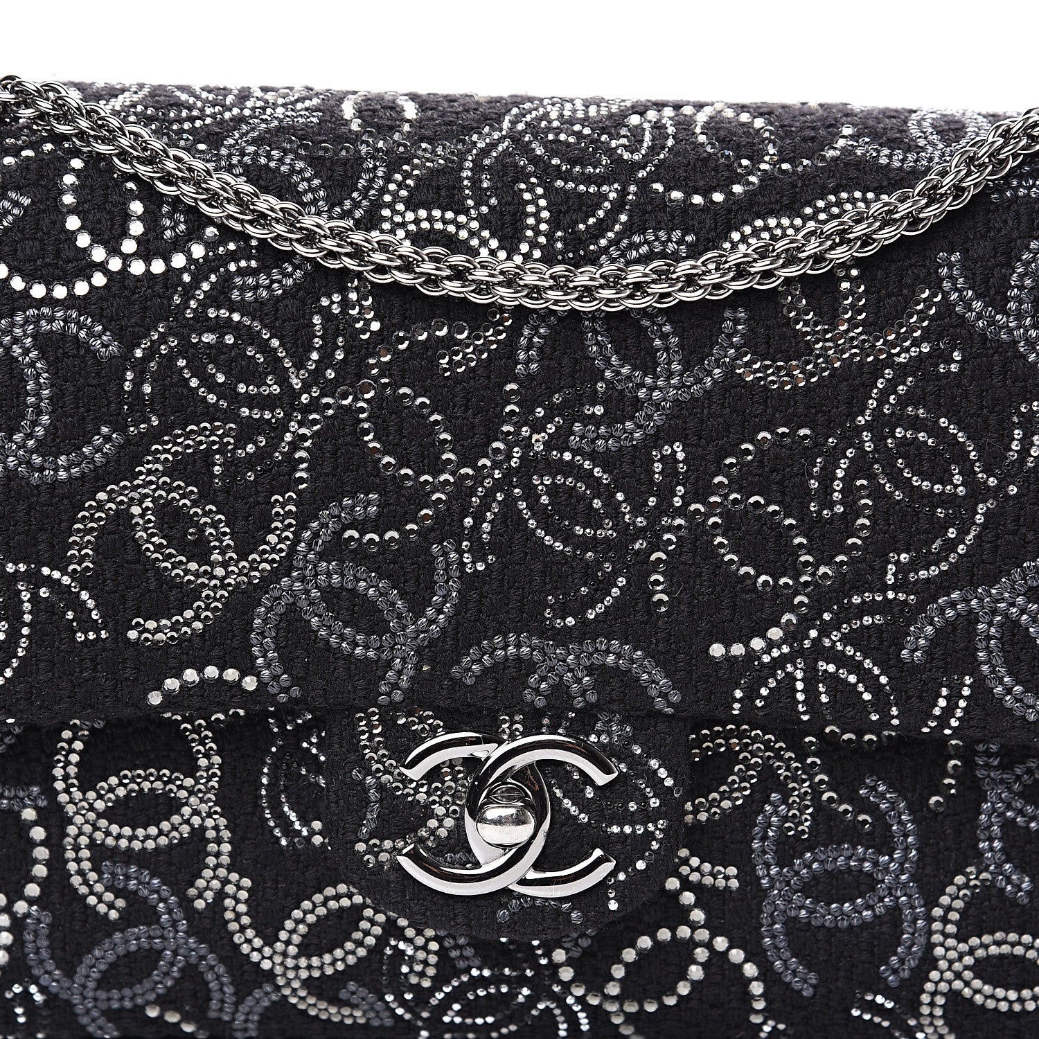 Chanel Tweed Strass Medium Pudong Double Flap Black 7 of 12