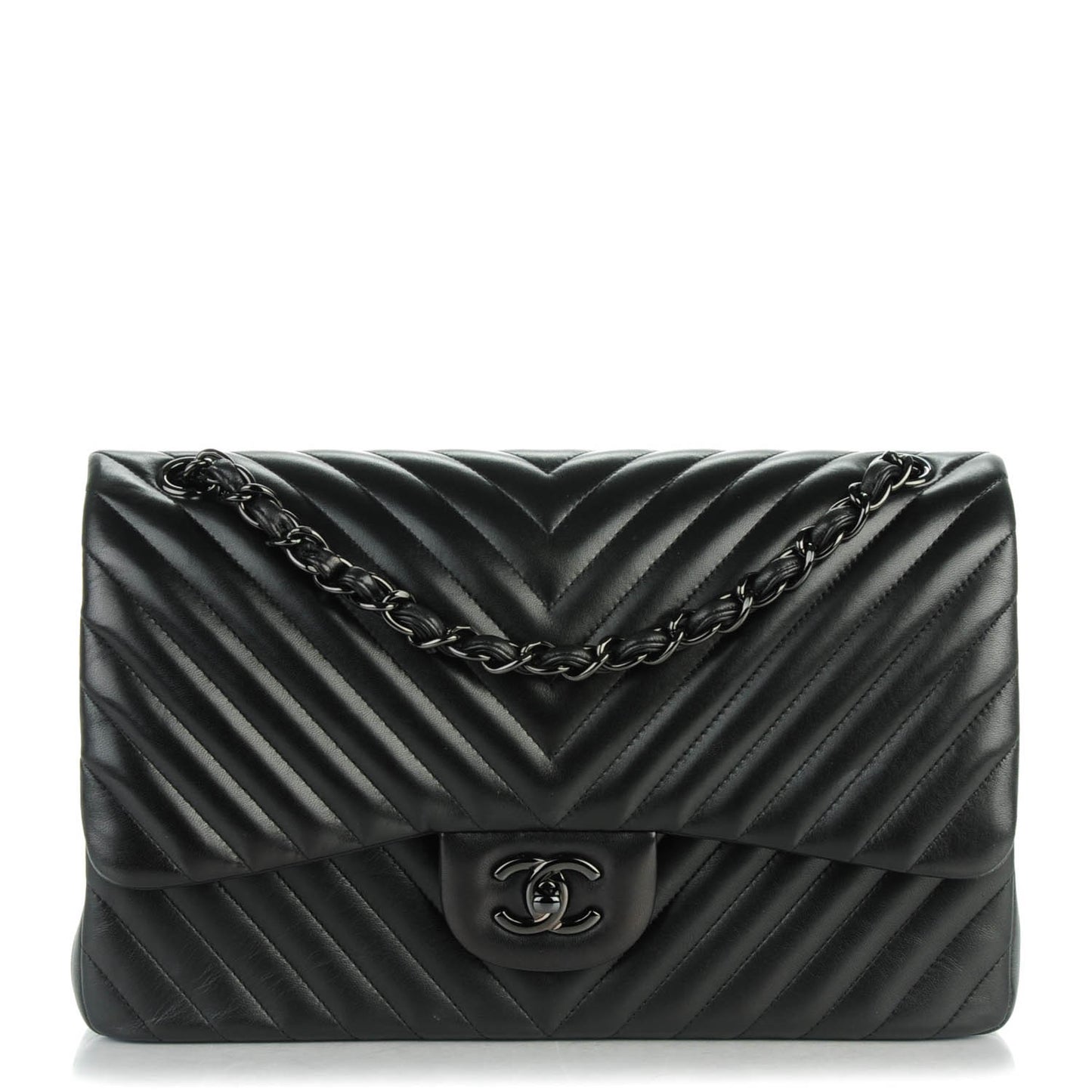 Lambskin Chevron Quilted Jumbo Double Flap So Black