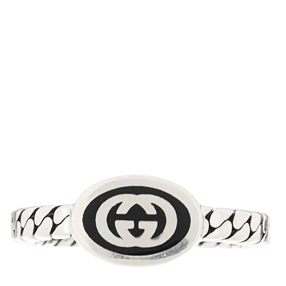 Gucci Sterling Silver Enamel Interlocking G Chain Ring 50 5.25 Black 1 of 4