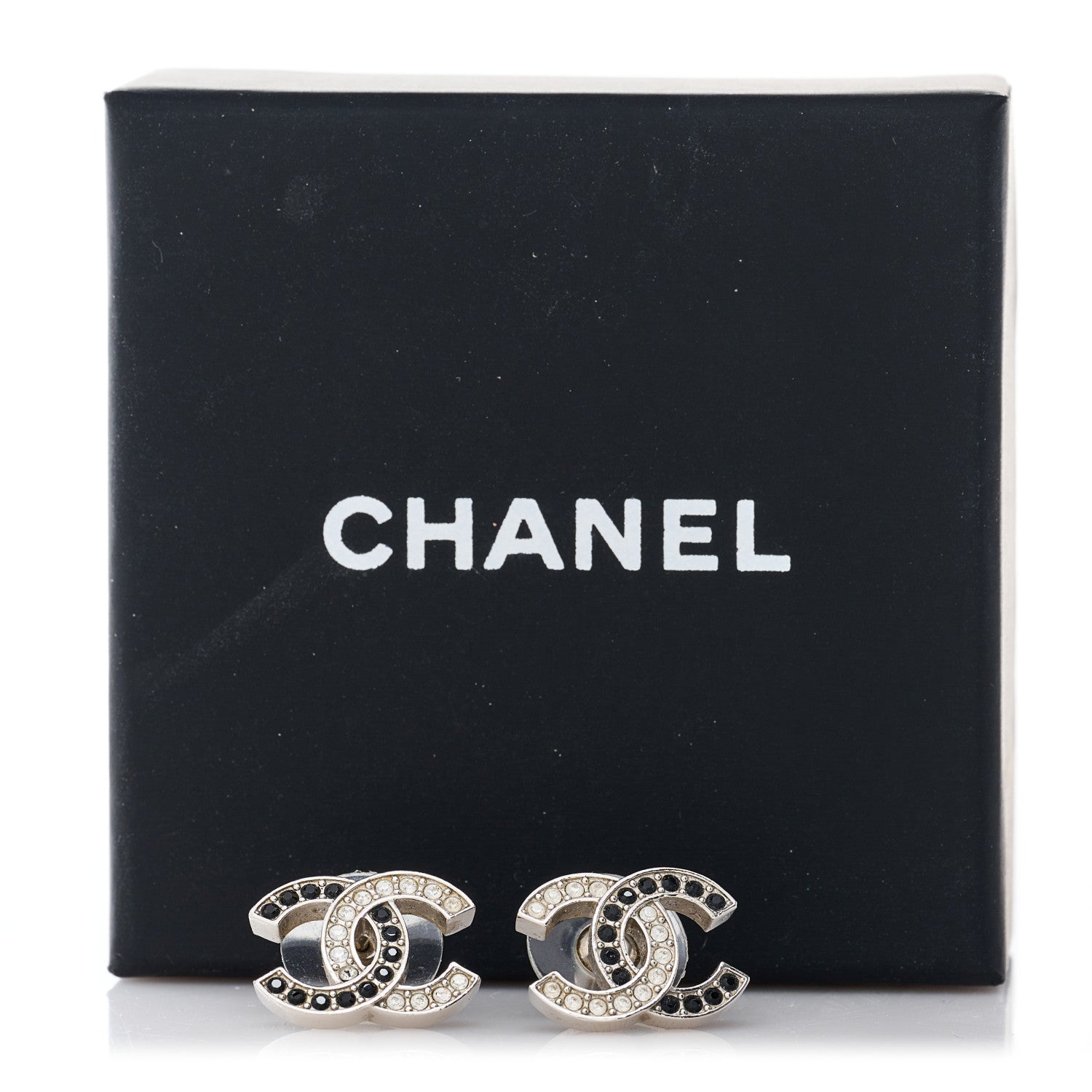 Chanel Crystal CC Earrings Silver Black 5 of 5
