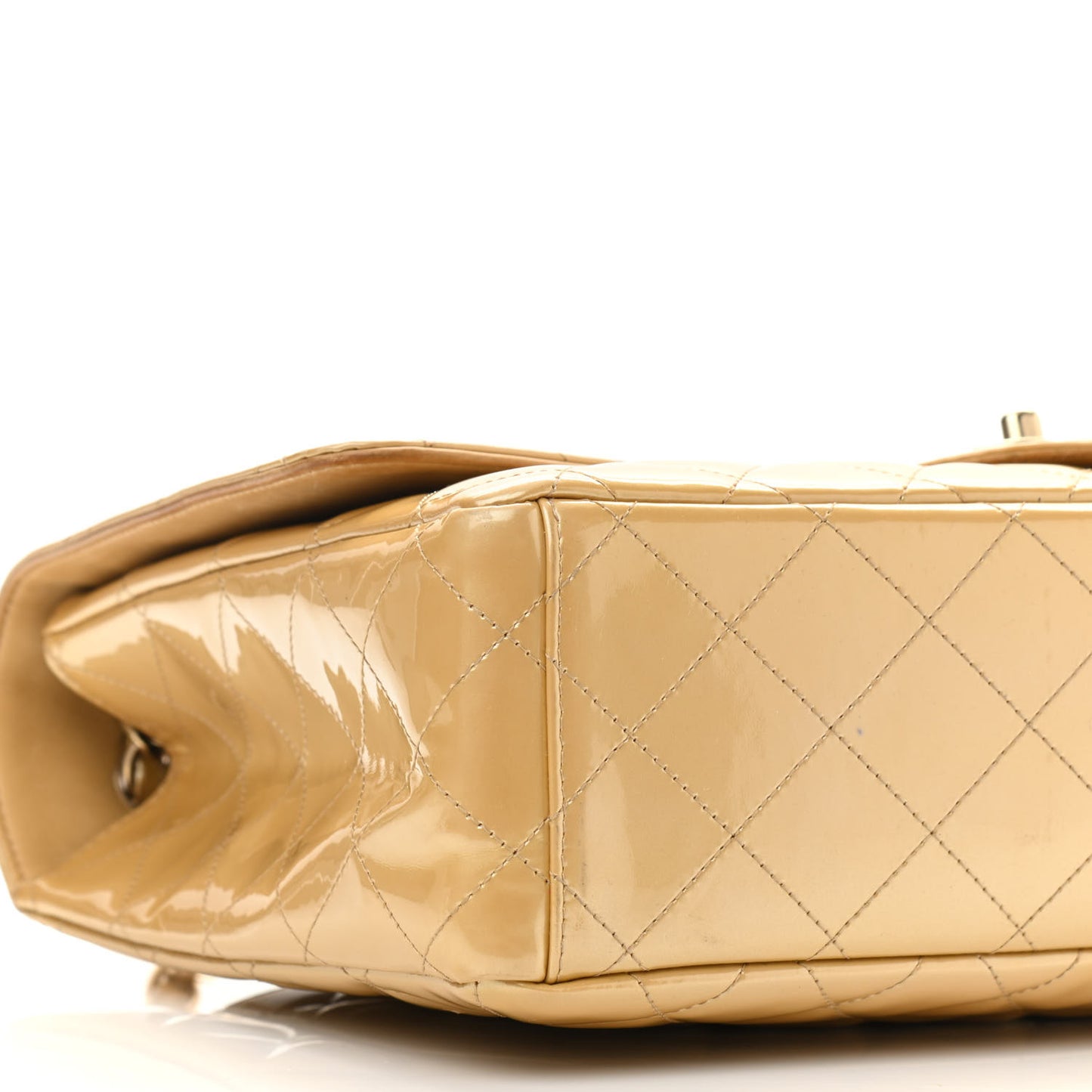 Metallic Patent Quilted Maxi Single Flap Beige