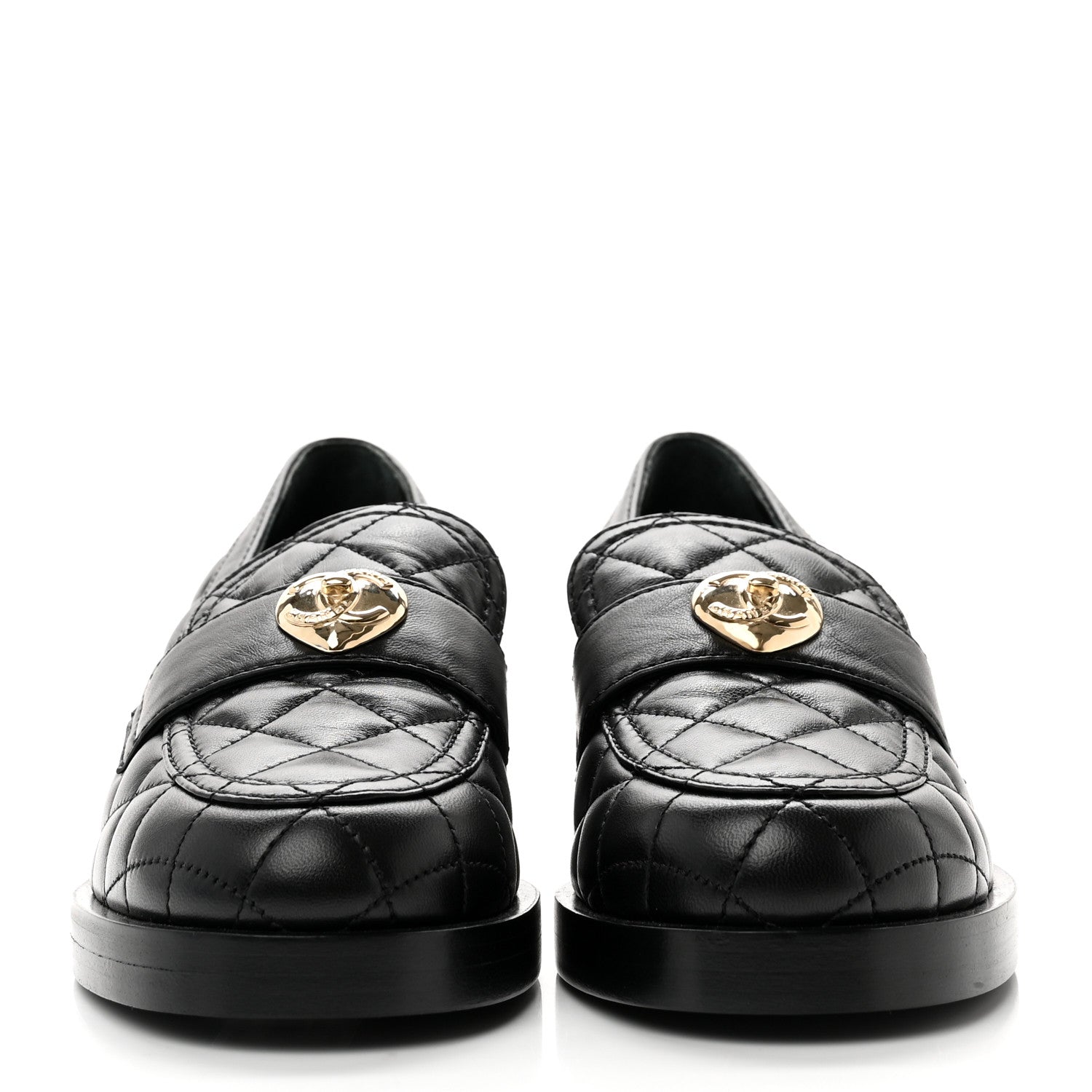 Chanel Lambskin Quilted CC Heart Loafers 36 Black 2 of 8