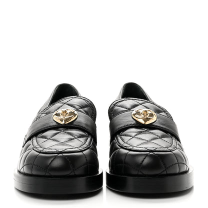 Chanel Lambskin Quilted CC Heart Loafers 36 Black 2 of 8
