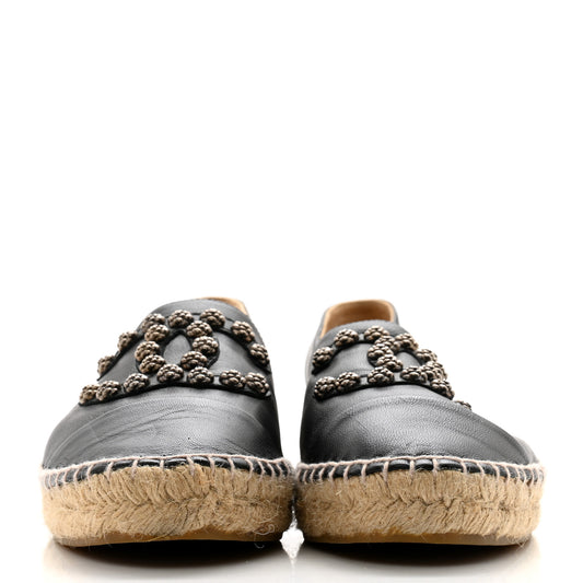 Lambskin Camellia CC Stud Espadrilles 40 40 Black