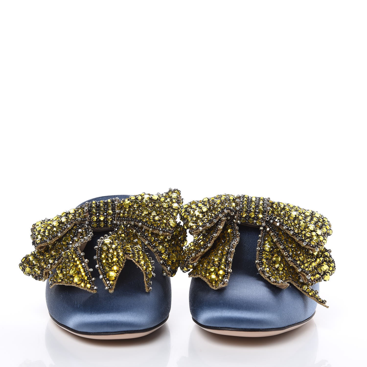Gucci Silk Satin Crystal Embellished Bow Mules 38.5 Carta Zucchero 3 of 11