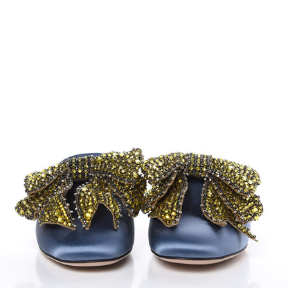 Gucci Silk Satin Crystal Embellished Bow Mules 38.5 Carta Zucchero 3 of 11