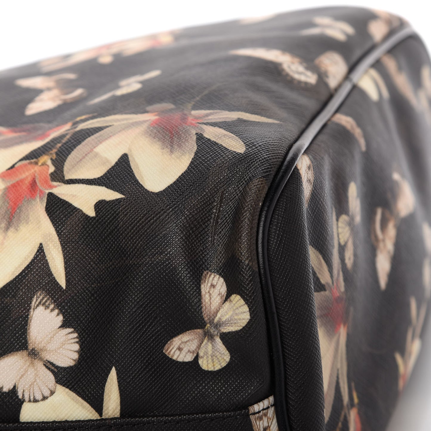 Coated Canvas Magnolia and Moth Print Medium Antigona Tote Black