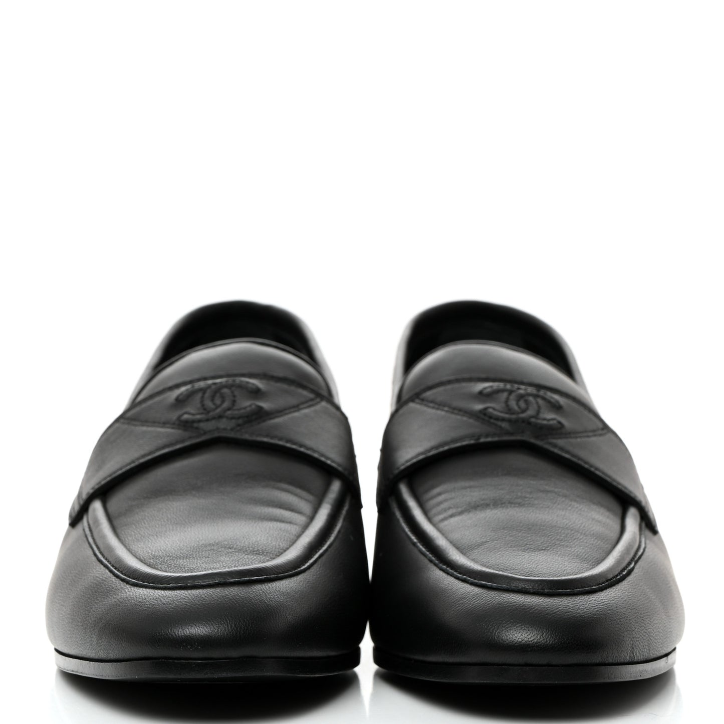 Calfskin Womens Stitched CC Loafers 39 Black